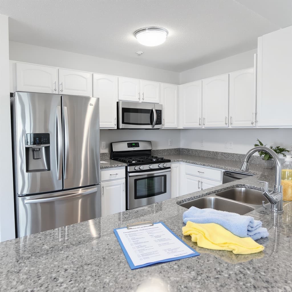 Move-out cleaning of a vacated Long Beach rental kitchen before final walkthrough