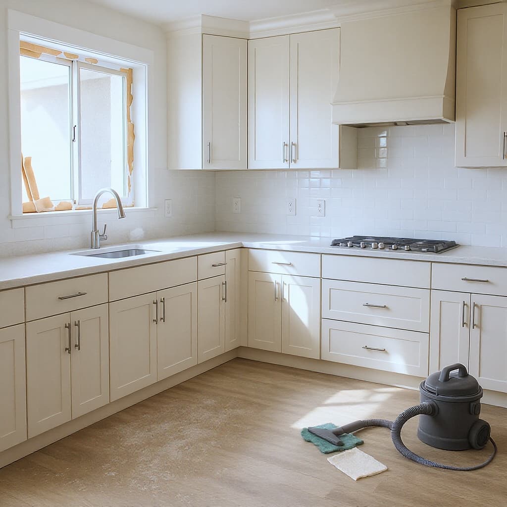 Post-renovation cleaning of dust and debris from a remodeled Long Beach home