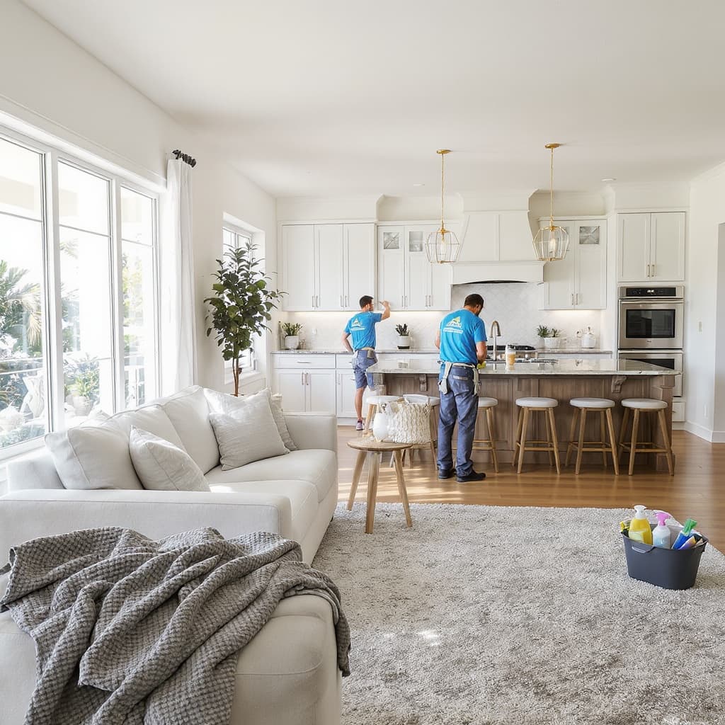 Weekly maintenance clean of a Long Beach home's living areas and kitchen
